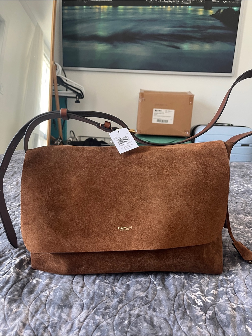 COACH Suede Ludlow Messenger Bag in Warm Brown Suede